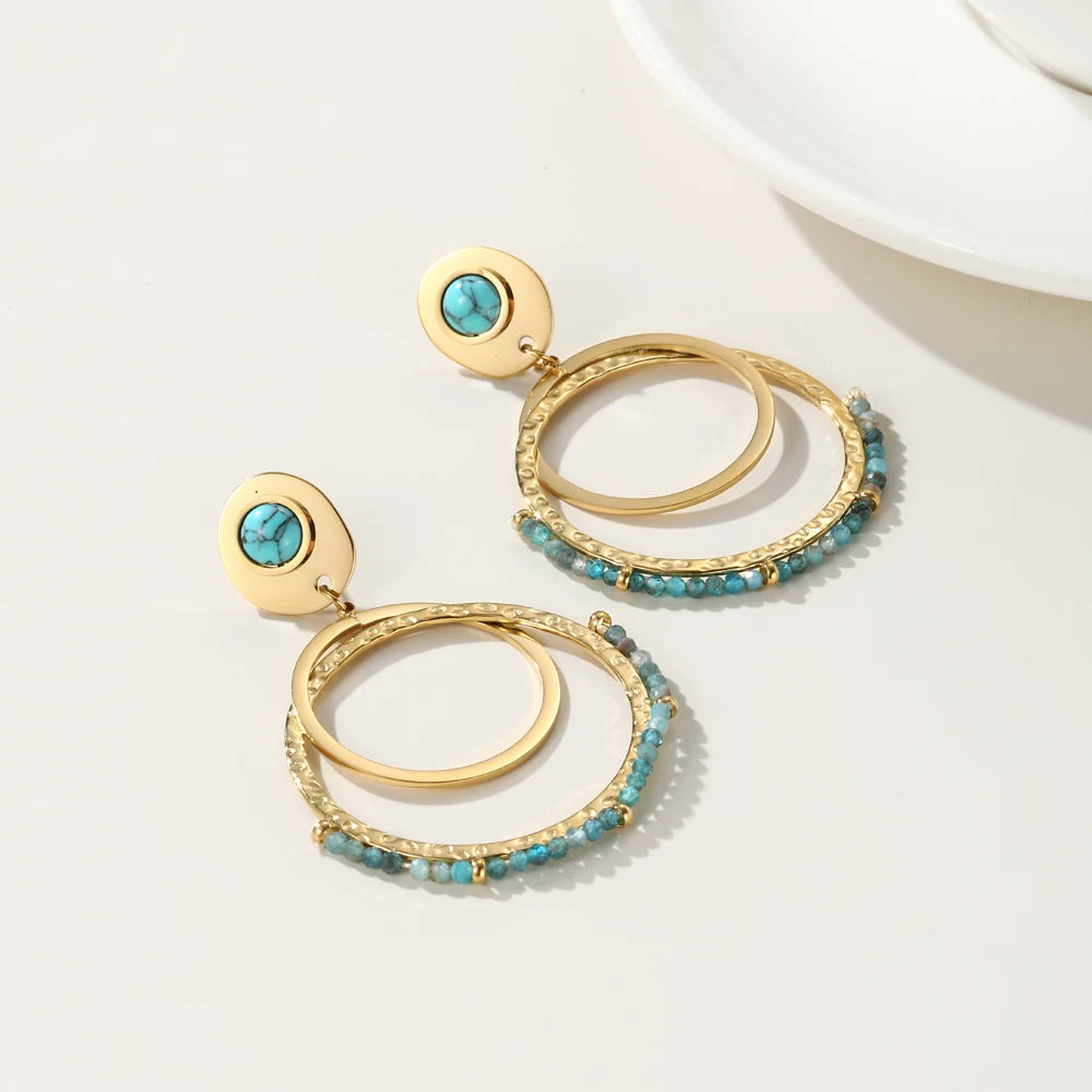 18K Gold Plated Fashion Earrings With Turquoise Natural Stone 18K Gold Plated Fashion Earrings With Turquoise Natural Stone
